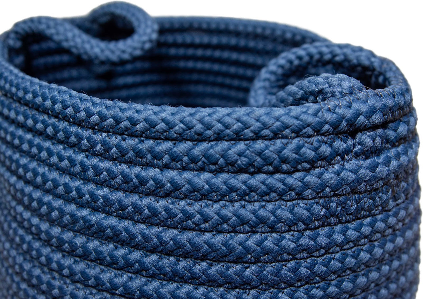 Beehive braided storage basket in Jasmine blue, round 14x14x10 polypropylene basket with sewn handles, made in USA