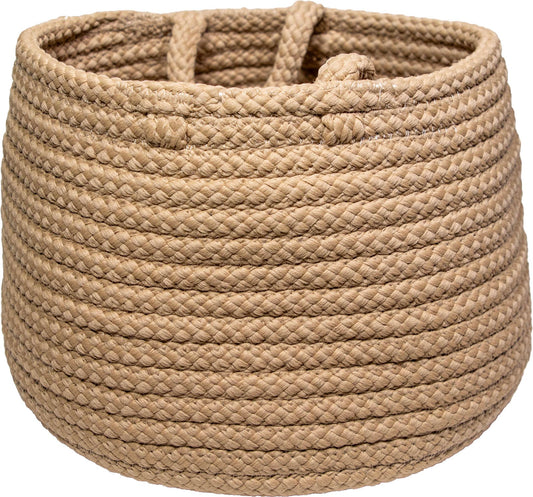 Beehive braided storage basket in Cuban Sand, round 14x14x10 polypropylene basket with sewn handles, made in USA